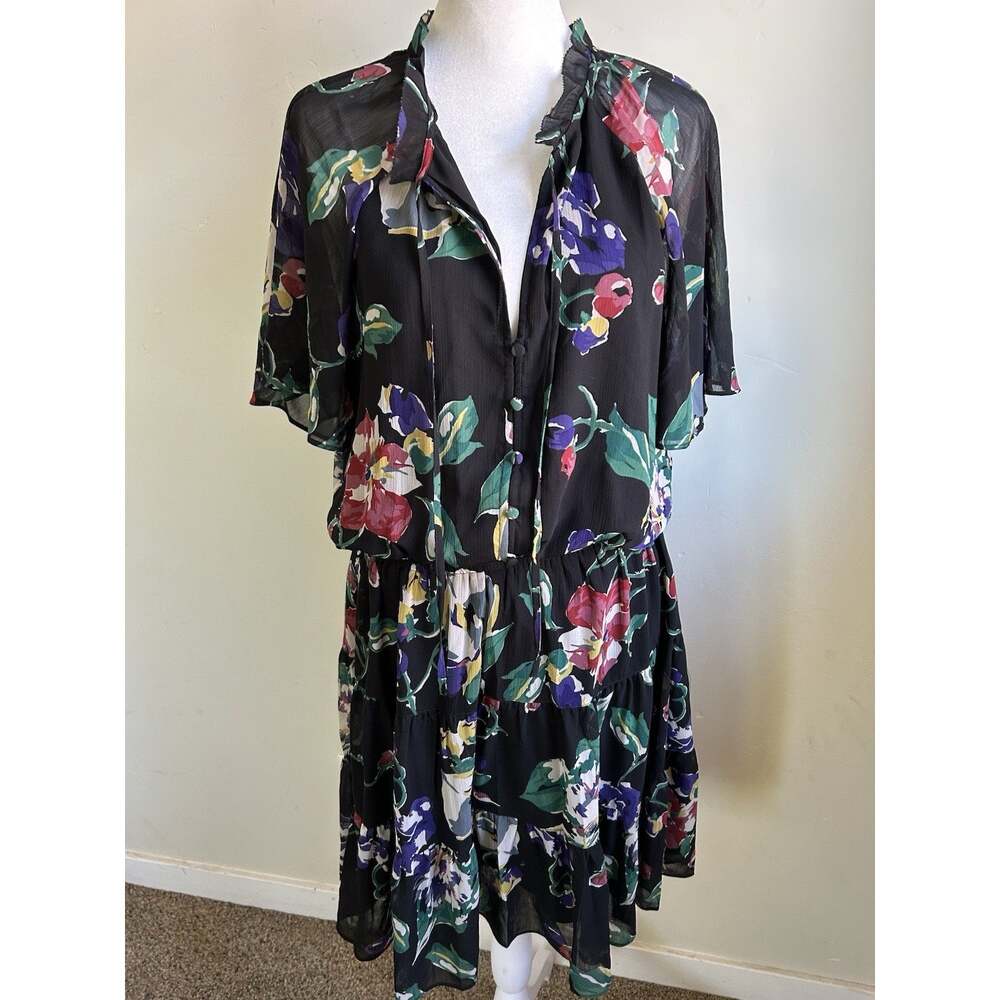 Lauren Ralph Lauren Floral Georgette Dress 12 NWT Tiered Ruffle Black Multi NEW - Picture 3 of 14